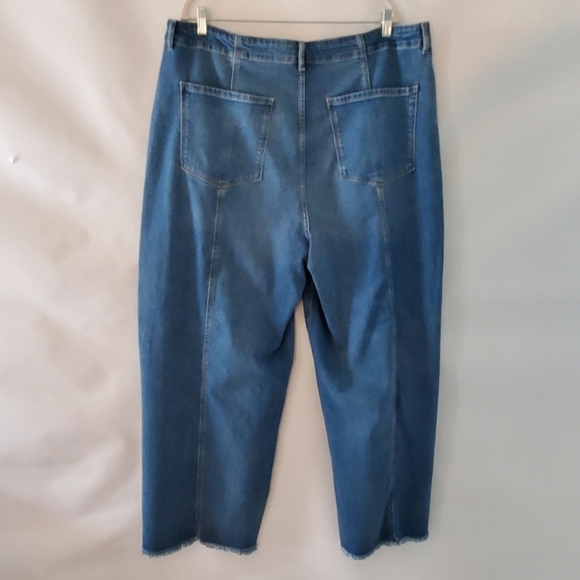 Hi-Rise Wide Leg Cropped Jeans Size 20 Tall Raw Hem Seamed Denim Stretch - Picture 5 of 13